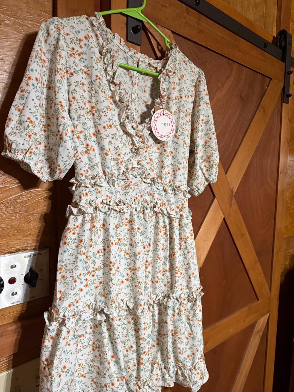 Umgee babydoll Cream Dress with Orange & Green Floral Print